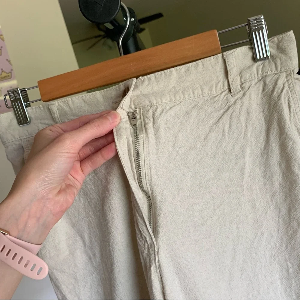 H&M Wide Leg Linen Pants Cream Medium
